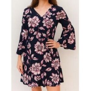 Altar’d State Navy Purple Floral Tiered Sleeve Dress